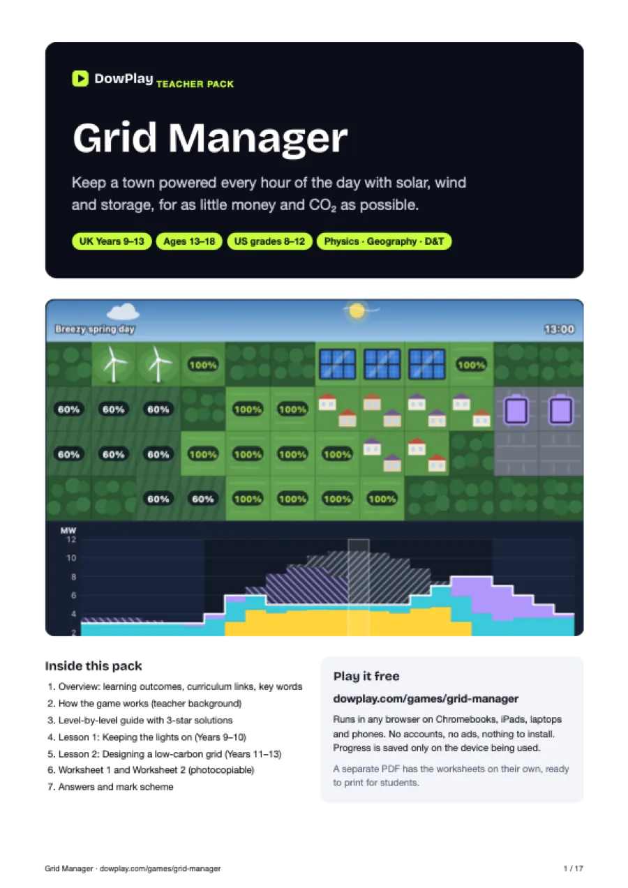 Cover of the Grid Manager teacher pack