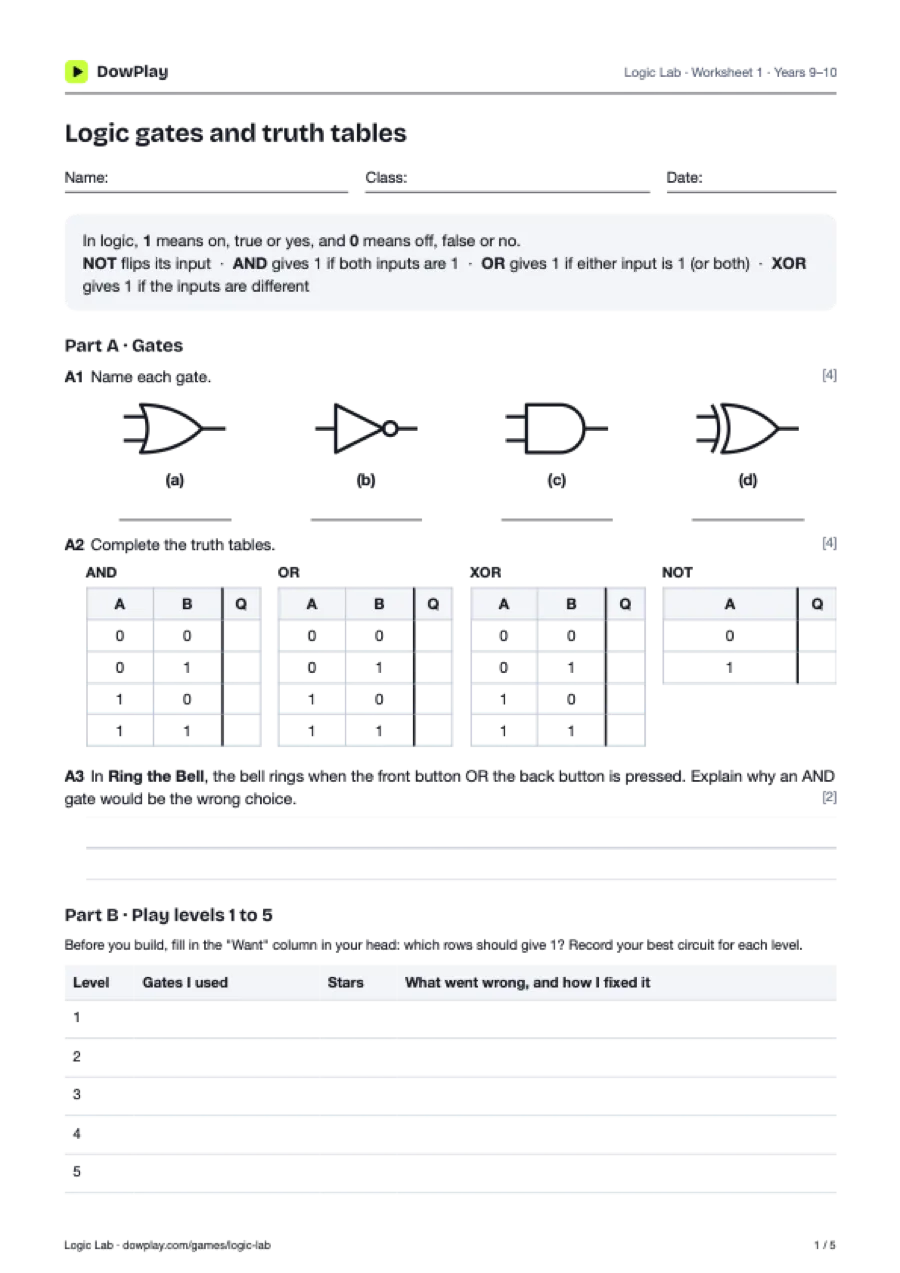 First page of the Logic Lab student worksheets