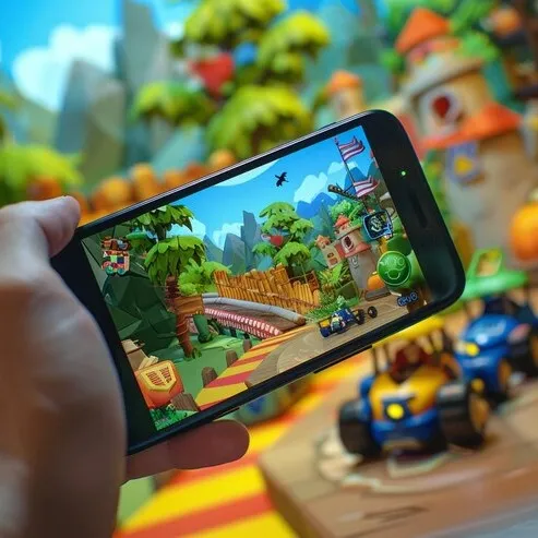 A colorful kart racing game on a phone